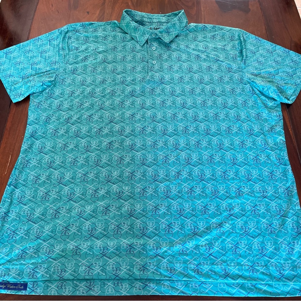 Robert Graham Teal Green Skull Golf Club Patterned Polo Shirt